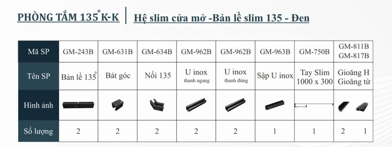 Phòng tắm 135 độ Hệ slim Cửa mở Bản lề slim