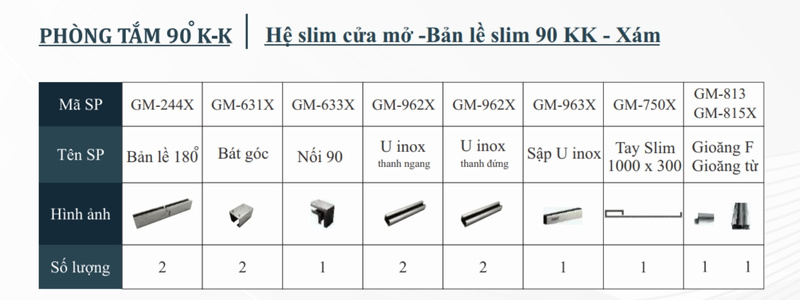 Phòng tắm 90 độ K-K Hệ slim Cửa mở Bản lề slim