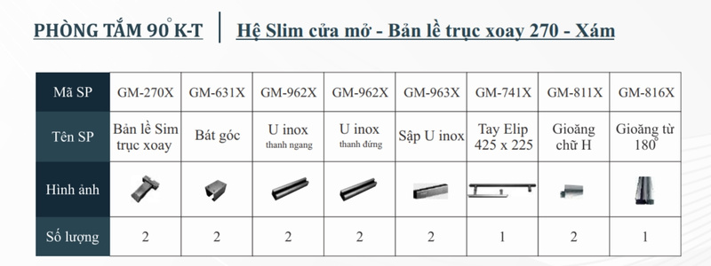 Phòng tắm 90 độ K-T Hệ slim Cửa mở Bản lề trục xoay