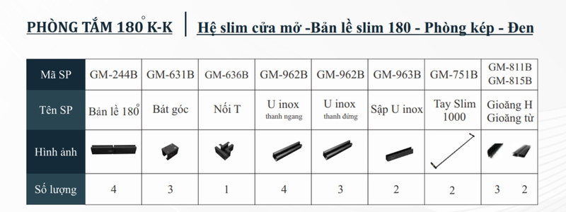 Phòng tắm kép Hệ slim Cửa mở Bản lề slim