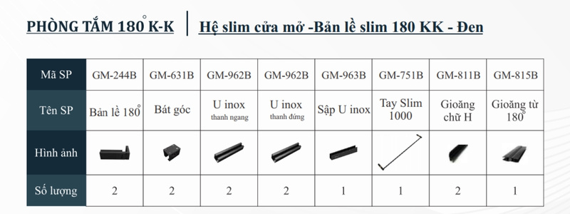Phòng tắm 180 độ Hệ slim Cửa mở Bản lề slim