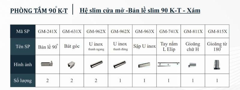Phòng tắm 90 độ K-T Hệ slim Cửa mở Bản lề slim