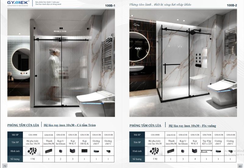 Phòng tắm cửa lùa Hệ lùa 10x30 ray inox