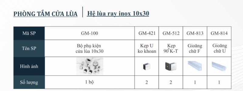 Phòng tắm cửa lùa Hệ lùa 10x30 ray inox