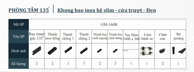 Phòng tắm kính 135 độ Hệ slim Cửa trượt