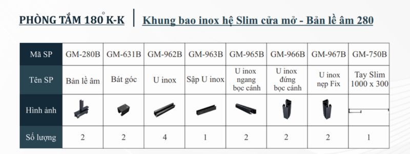 Phòng tắm 180 độ Hệ slim Cửa mở Bản lề âm
