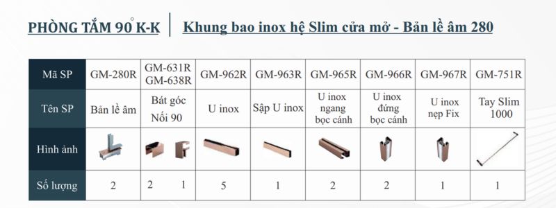 Phòng tắm 90 độ K-K Hệ slim Cửa mở Bản lề âm