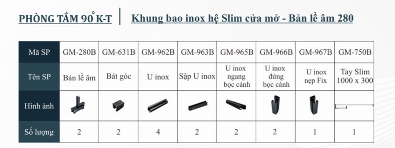 Phòng tắm 90 độ K-T Hệ Slim Cửa mở Bản lề âm