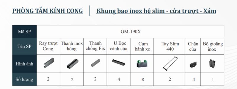 Phòng tắm Hệ slim Cửa trượt Kính Cong
