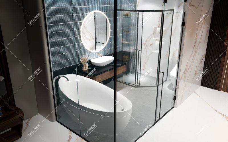 vách kính nhà tắm cửa lùa